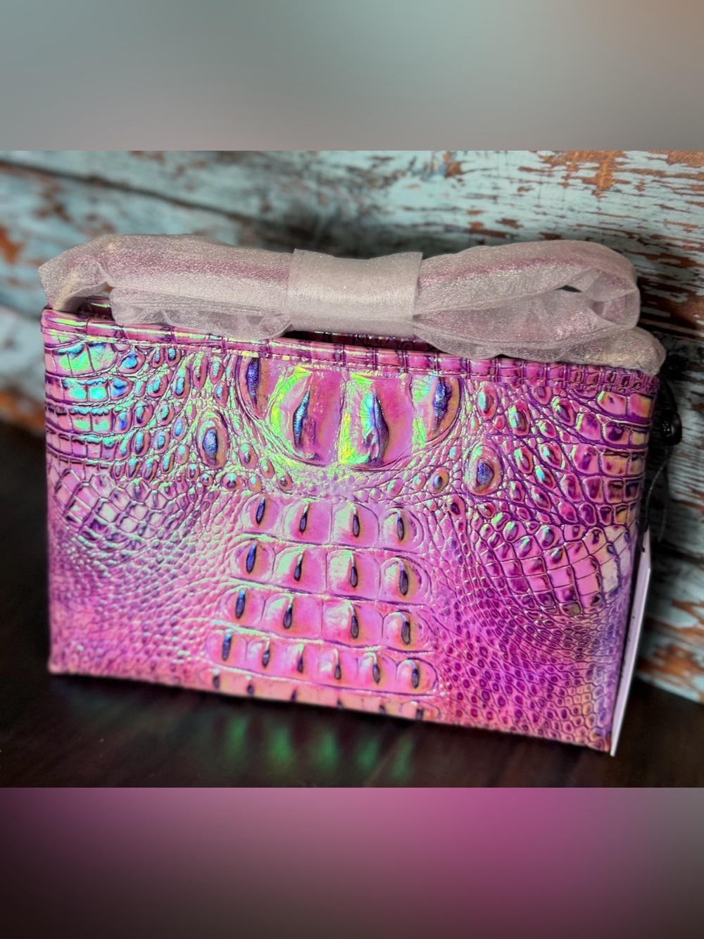 BRAHMIN PURPLE IRIS LORELEI PURPLE & PINK IRIDESCENT GLOW NWT FIRM $ HARDTOFIND - Picture 9 of 12